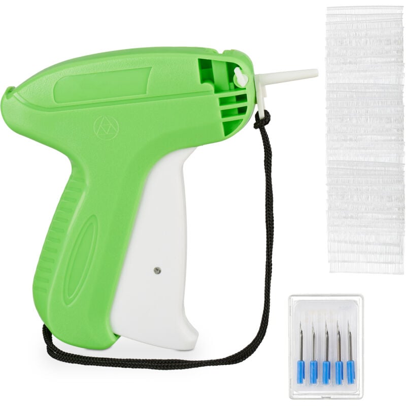 Relaxdays - Pistolet étiquette, lot de 2, étiqueteuse avec 10 aiguilles de rechange & 10000 attaches incluses, swifteuse, vert-blanc