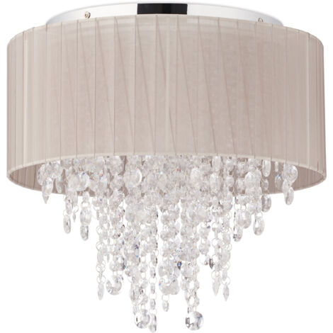 Relaxdays – Plafonnier cristal avec abat-jour en organza – Douille G9 – 5 ampoules – Dimensions 39 x 39,5 cm – Couleur gris argenté – Éclairage décoratif