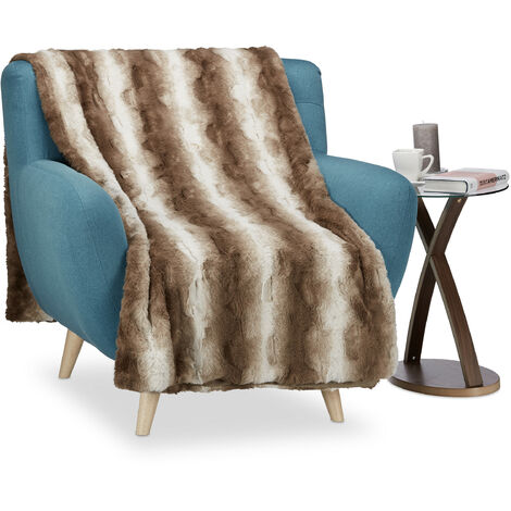 Relaxdays Plaid fausse fourrure, couverture moelleuse pour le canapé, couvre-lit pratique, taille 150 x 200 cm, brun