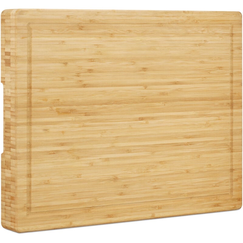 Planche à découper, lot de 2, en bambou épaisse planche de service cuisine rigoles jus HxlxP: 5,5 x 45 x 35 cm, nature