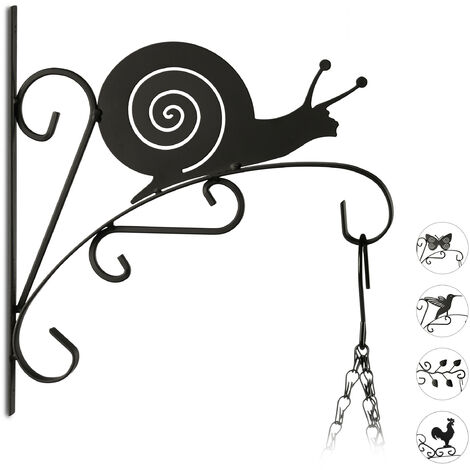main image of "Relaxdays Plant Hook with Snail, Flower Pot Hanger for the Wall, Metal Garden Decor, HxWxD: 30 x 28 x 2 cm, Black"