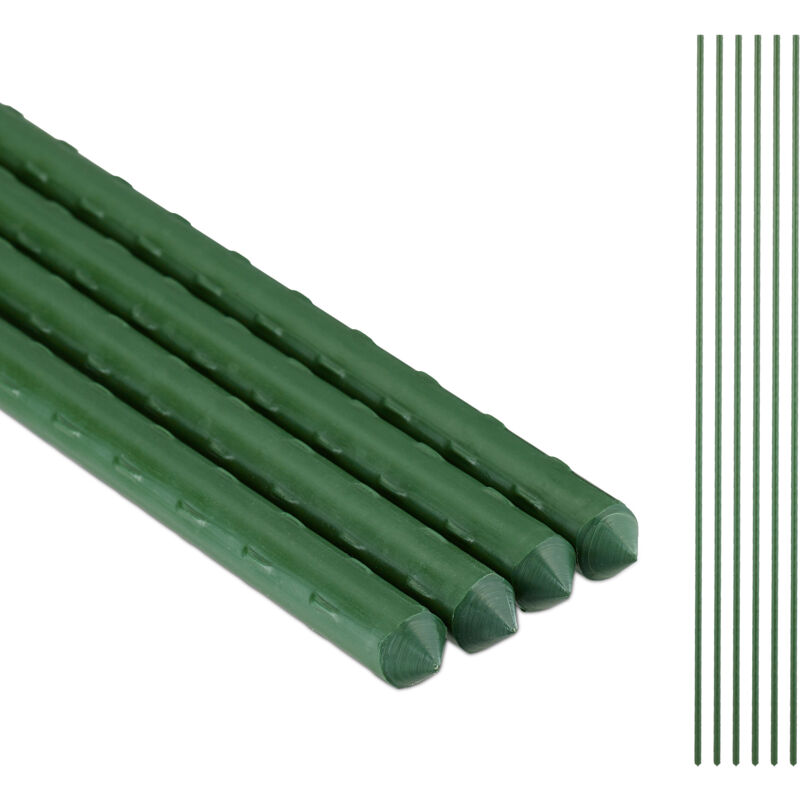 Relaxdays Plant Support Sticks, Set Of 10, 100 Cm, Ø 10 Mm, Plastic-coated Steel, Stakes For Climbing Flowers, Green