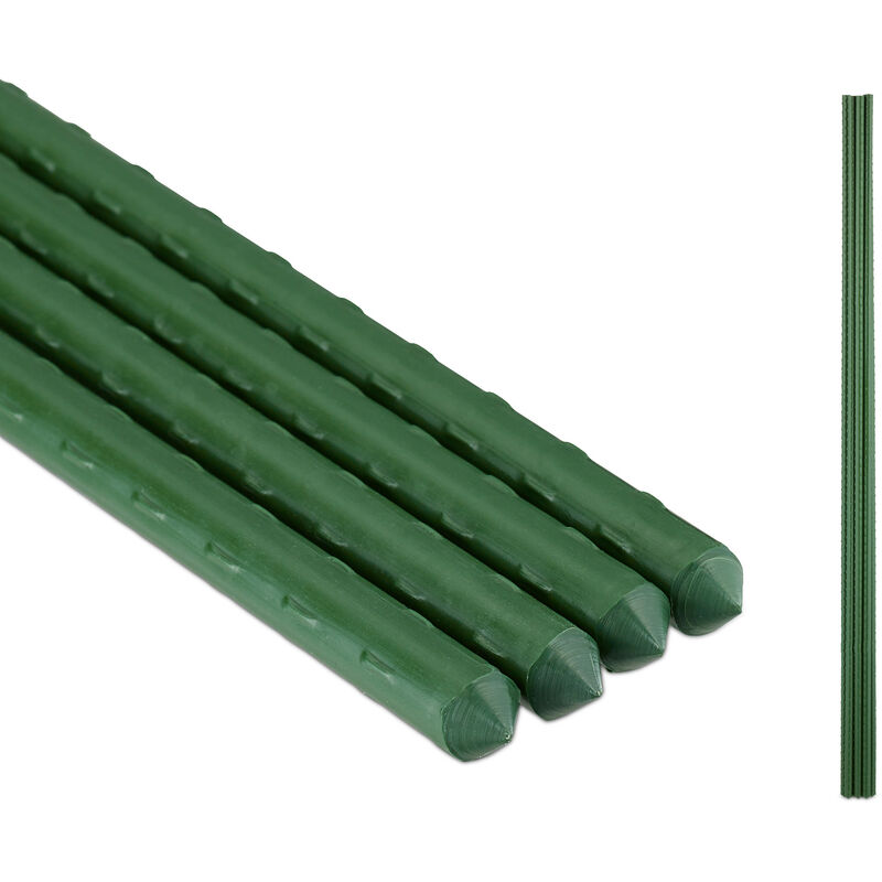 Relaxdays Plant Stakes, Set Of 10, Climbing Aid For Plants, 75 Cm Height, Diameter 10 Mm, Plastic, Metal, Green