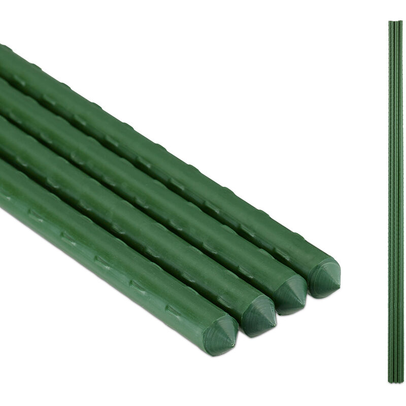 Relaxdays - Plant Stakes, Set Of 10, Climbing Aid For Plants, 90 Cm Height, Diameter 10 Mm, Plastic, Metal, Green