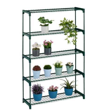 Relaxdays Plant Stand, 5 Shelves, Shelf Storage Unit for Flowers & Herbs, Metal Rack, HxWxD: 139 x 91 x 28.5 cm, Green