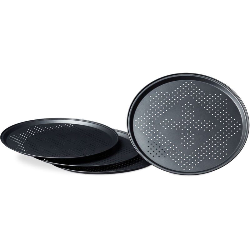Plaques de cuisson pizza perforées, diamètre 29 cm, cuisine, flammküche, lot de 20, antiadhésif, anthracite - Relaxdays