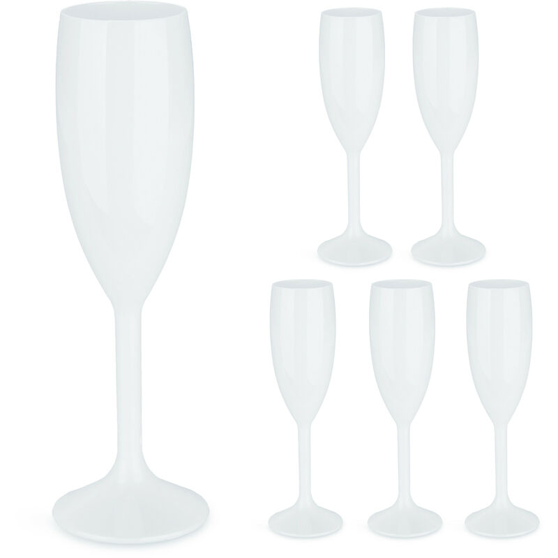 Relaxdays - Plastic Champagne Flutes, Set of 6, Shatterproof, bpa Free, 160 ml, Reusable Wine Glasses, for Parties, White