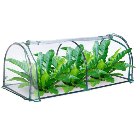 Relaxdays Plastic Greenhouse, Plant Tent, Roll-up Door, H x W x D: 50 x 130 x 60 cm, Steel & PVC, Transparent, Green