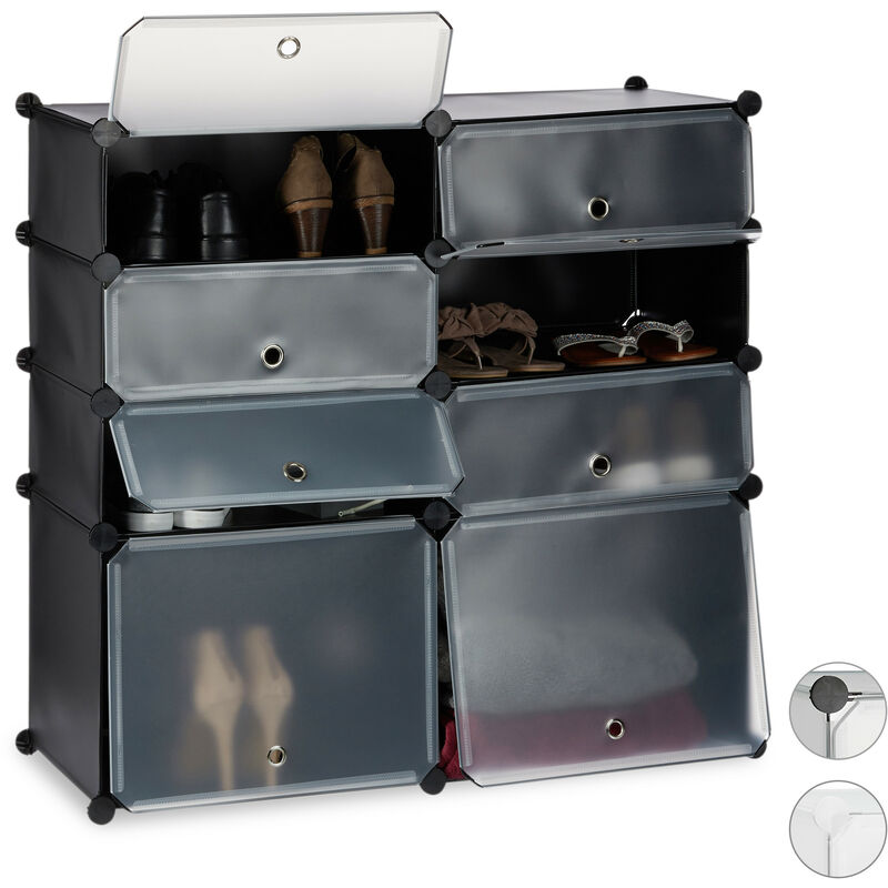 Relaxdays Plastic Shoe Cabinet, 8 Compartment Shoe Rack, Modular Shelf, H x W x D: 91 x 94.5 x 36.5 cm, Black