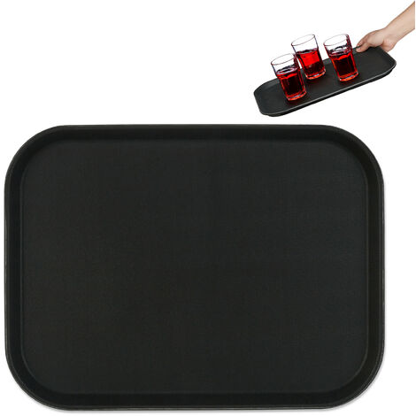 Relaxdays Plateau de service, surface antidérapante, forme rectangulaire, boissons, restaurant, LxP: 41x30 cm, noir