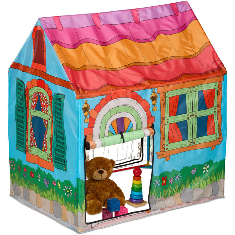 Play Tent For Children, 2 Entrances, Indoor & Outdoor, Country House Design, Hwd, 103 X 96 X 75 Cm, Colourful - Relaxdays