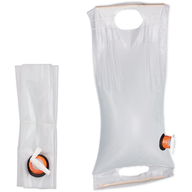 Relaxdays - Poche d'eau 10 l pliable, lot de 2, Jerrycan jerricane Bidon d'eau robinet bouchon camping Sac eau, pvc, transparent