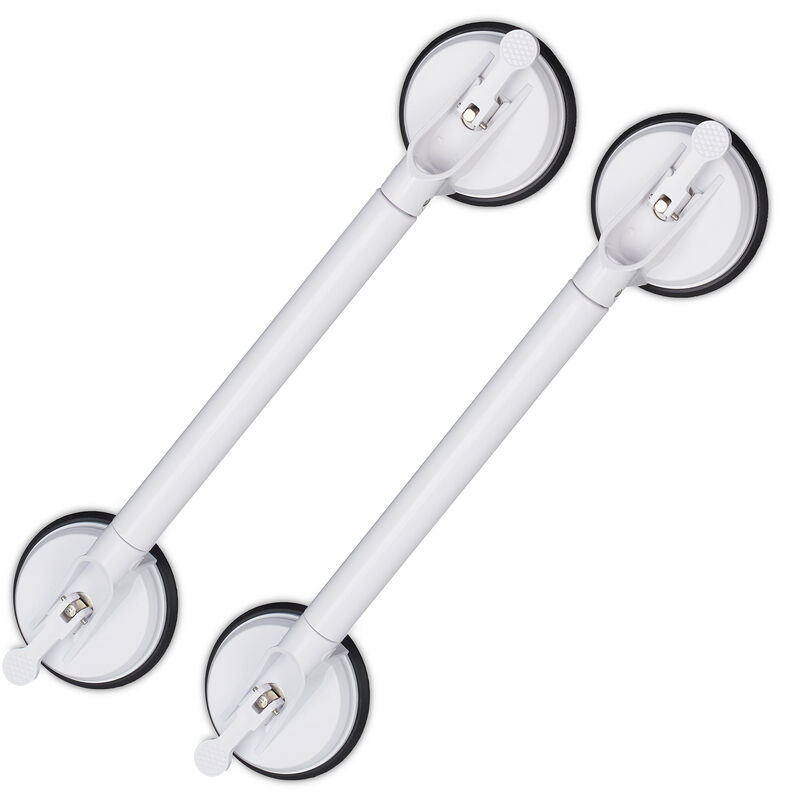 Relaxdays - 2x Poignée ventouse, extensible, barre d'appui pour douche, baignoire, 70 kg, pour personnes âgées, mur, blanc