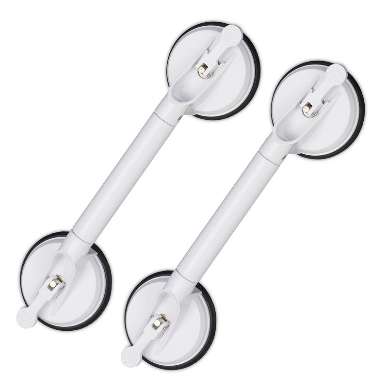 Poignée ventouse x2, extensible, barre d'appui pour douche, baignoire, 70 kg, pour personnes âgées, mur, blanc - Relaxdays