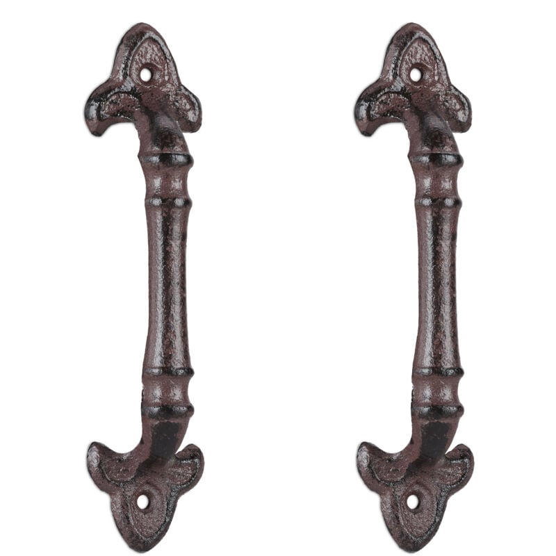 Poignée de meuble vintage, lot de 6, pour portes, armoires & tiroirs, fonte de fer, 20 cm de long, avec ornements, brun