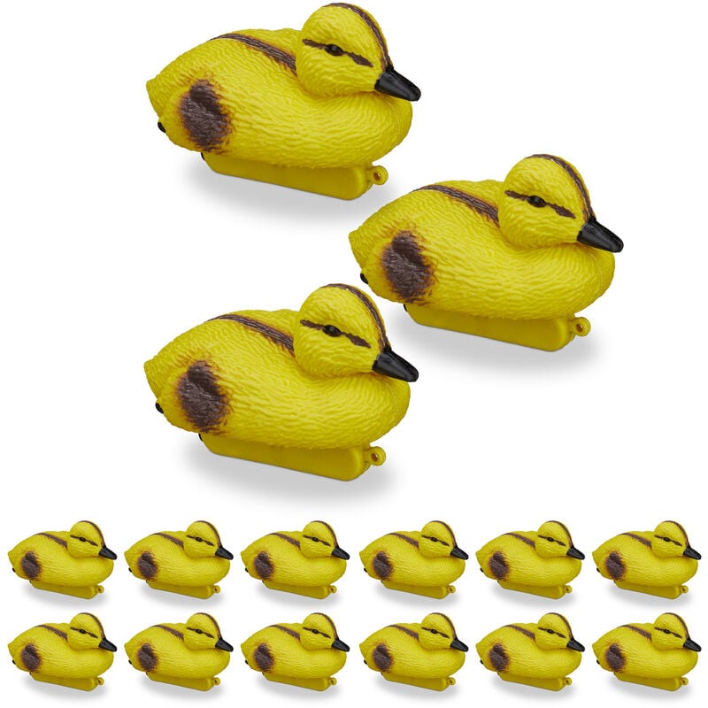 15x Pond Ducklings, Floating Baby Ducks, Plastic, Waterproof, Water Feature Decoration, Garden, Yellow-Black