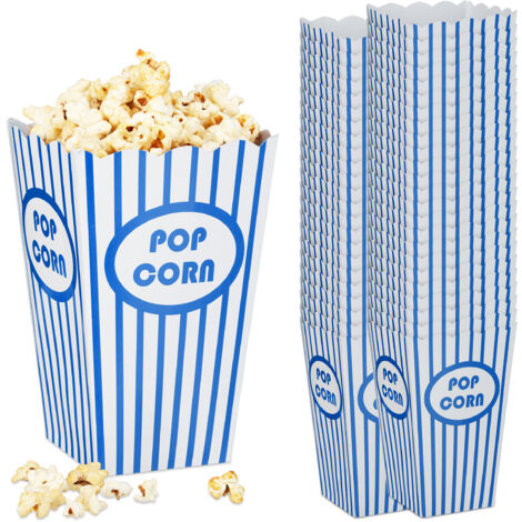 Relaxdays Popcorn Bags, Set of 48, Striped, Retro Look, Cinema, Movie Night Accessory, Cardboard, Container, Blue/White
