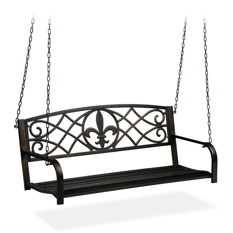 Relaxdays - porch swing, 2 seater, hanging garden bench, vintage design, metal, black/bronze