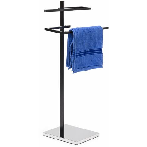 Relaxdays Porta Asciugamani Cromato, da Terra, 2 Braccia, HxLxP: 82x44x28 cm, Portasciugamani in Acciaio Cromato, Nero