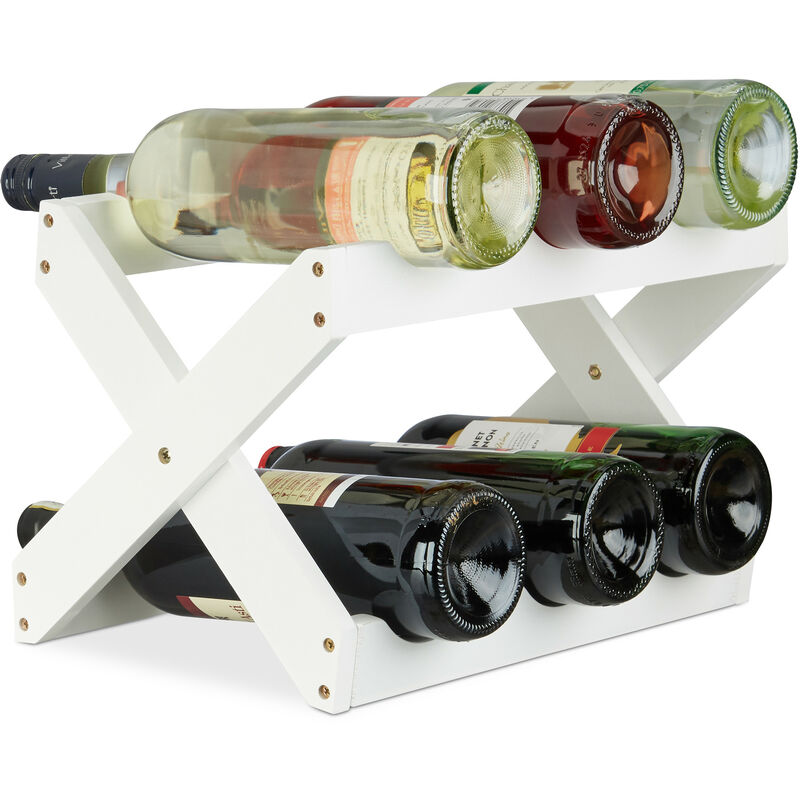 Image of Relaxdays Porta bottiglie vino bambù a forma di X 6 bottiglie cantinetta piccola pieghevole HLP 22x36x20 cm bianco