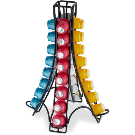 Relaxdays Porta Cialde Nespresso, Contenitore per 32 Capsule Macchinetta, Metallo, HLP 30 x 21,5 x 21,5 cm, Nero