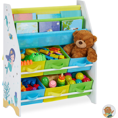 Organizer per giocattoli con scatole per bambini, Scaffale multilivello in  plastica con libreria Verde - Costway