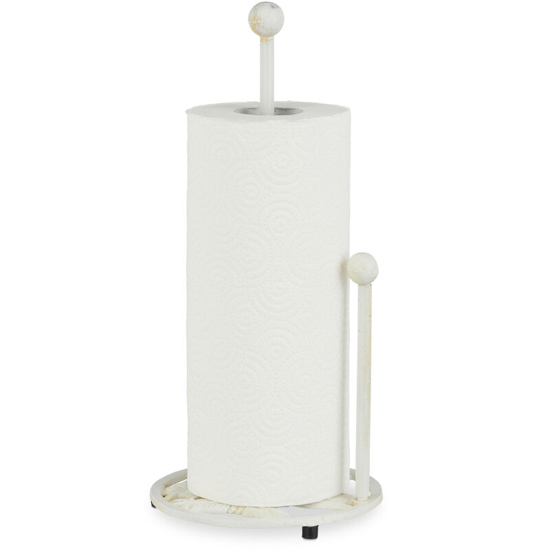 Porta Rotoli da Cucina Verticale, in Ghisa, Porta Carta Assorbente, Stile Retrò, 33 cm di Altezza, Bianco - Relaxdays