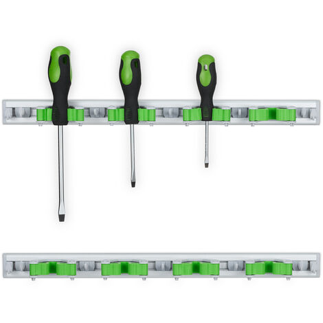 Relaxdays Porta Utensili da Parete, Set da 2 Portattrezzi con 7 Ganci e 4 Supporti Ciascuno, Alluminio, Argento Verde
