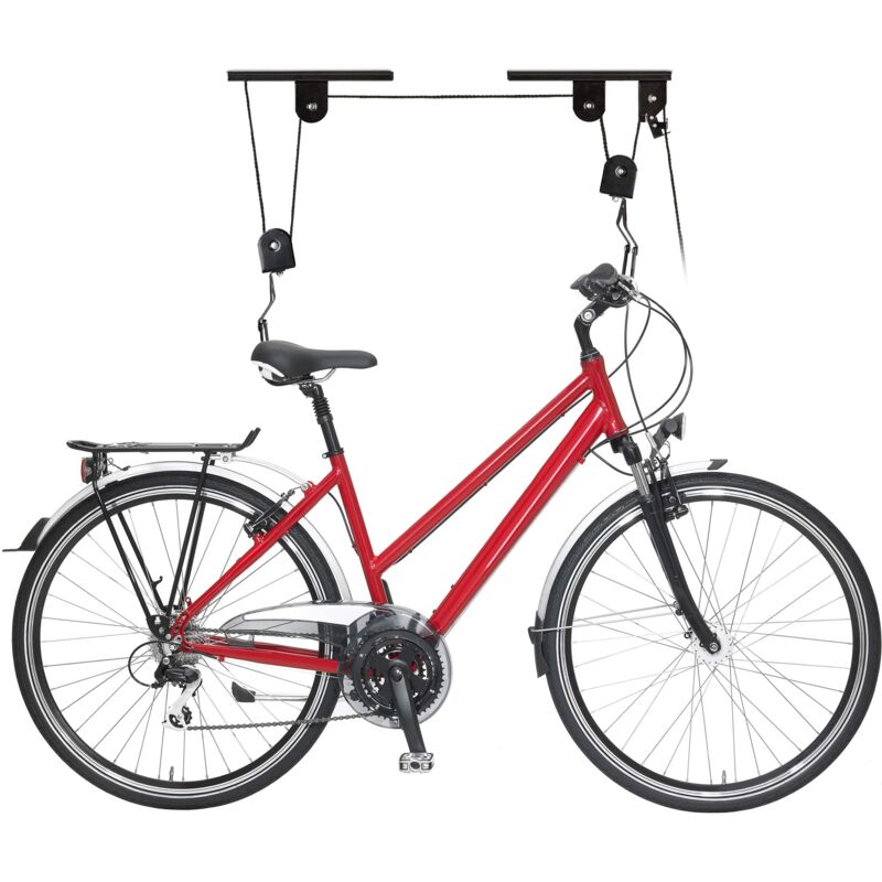 Image of Portabici da Soffitto Fino a 20 kg, Appendi Bicicletta a Carrucola, Garage e Cantina, Ganci di Supporto, Nero Unisex Adulto, 1 Pezzo - Relaxdays