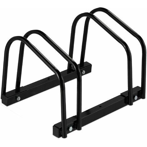 Relaxdays Portabici da Terra, Supporto per 2 Biciclette, E-Bike, Ruote fino 60 mm, Parcheggio, HLP 27x67,5x33 cm, Nero