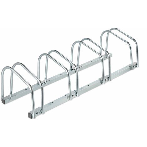 Relaxdays Portabici da Terra, Supporto per 4 Biciclette, per Ruote fino 60 mm, Metallo, Parcheggio, Garage, Argentato