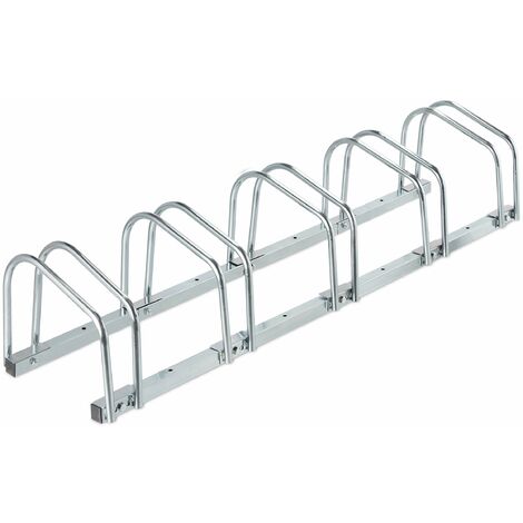 Relaxdays Portabici da Terra, Supporto per 5 Biciclette, per Ruote Fino 60 mm, Metallo, Parcheggio, Garage, Argentato, Acciaio