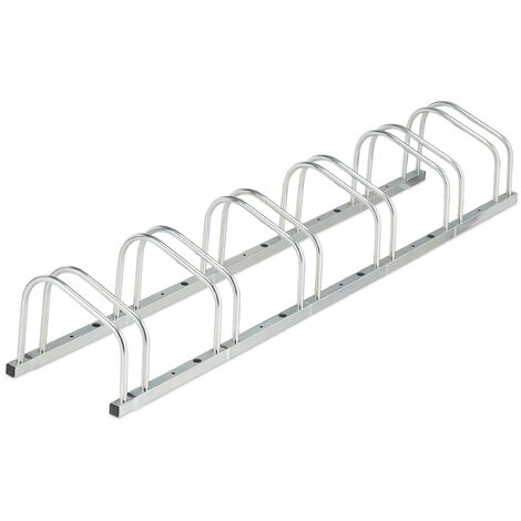 Relaxdays Portabici da Terra, Supporto per 6 Biciclette, E-Bike, Parcheggio Ruote Fino 50 mm, 26x168x33,5 cm, Argentato, Acciaio, 26 x 168 x 33.5 cm