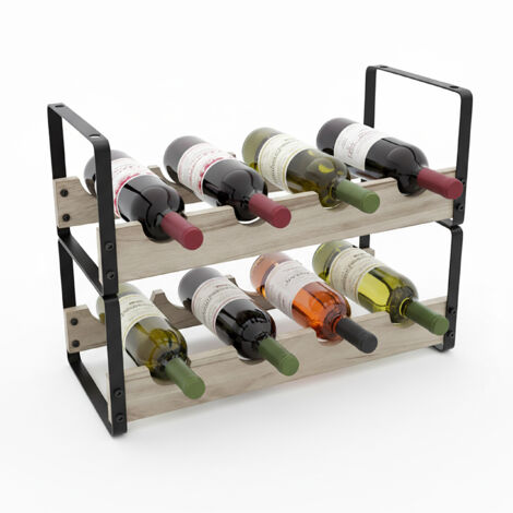 Portabottiglie Vino In Legno A 4 Ripiani - Capacità 14 Bottiglie, Design Ondulato, Autoportante - Per Cucina, Bar, Dispensa E Decorazione Casa