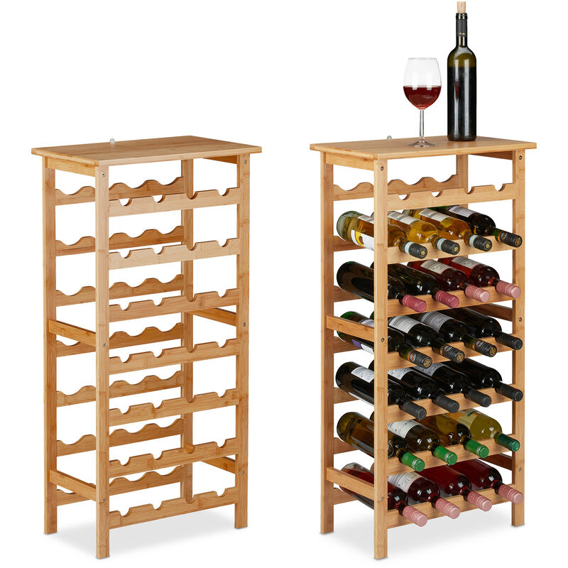 2x Relaxdays Wine Rack, Drink Rack for 28 Bottles, H x W x D: 94 x 47 x 29 cm, Bamboo, Natural