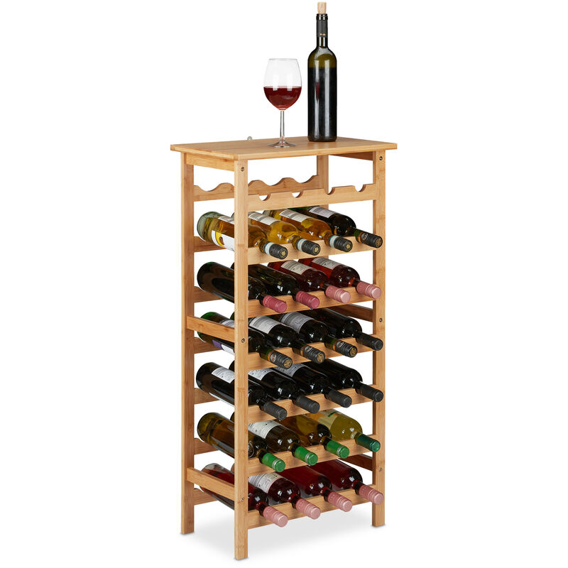 Image of Relaxdays Portabottiglie di Vino in Bambù, Cantinetta per 28 Bottiglie, Mobiletto per Cucina, Cantina & Bar, Naturale