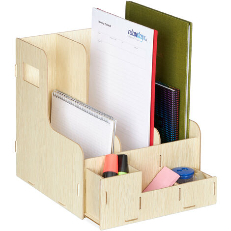 Relaxdays Portadocumenti, 3 Cassetti, Documenti DIN A4, Desk Organizer, Portariviste Ufficio e Scuola, Marrone Chiaro