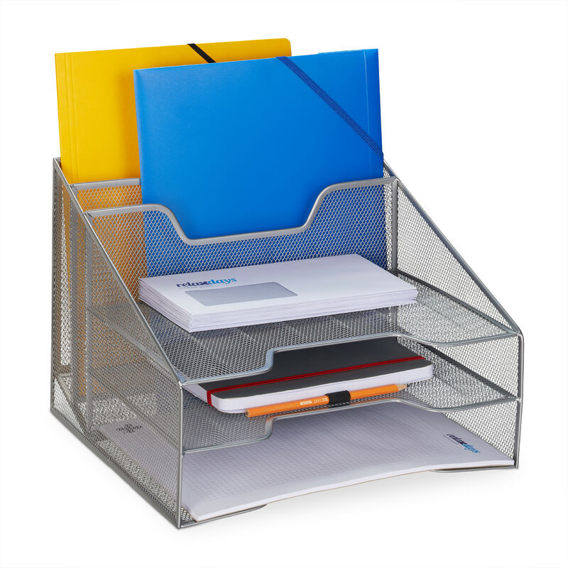 Document Tray, 5 Compartments, A4, Document Holder & Letter Tray, Metal, H X W X D: 24 X 32 X 29 Cm, Silver - Relaxdays