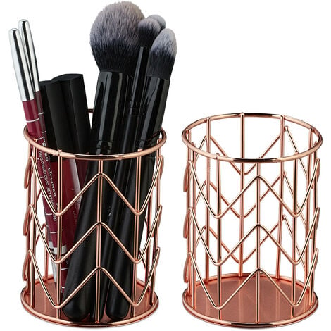 Porta brochas de maquillaje de cristal, soporte de metal para lápices,  vasos de cosméticos, organizador de escritorio para tocador y oficina  (dorado)