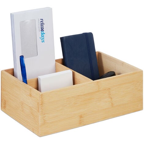 Relaxdays Organizer in Bambù, Contenitore Portaoggetti, Cucina e Bagno,  HLP: 9,5x18x9 cm, Porta Trucchi, Color Naturale