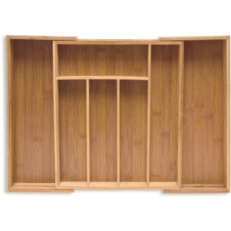 Relaxdays Portaposate Cassetto, Regolabile, Divisore Alto in Bambù, 6,5 x 38 x 35,5 cm, Organizer da Cucina, naturale