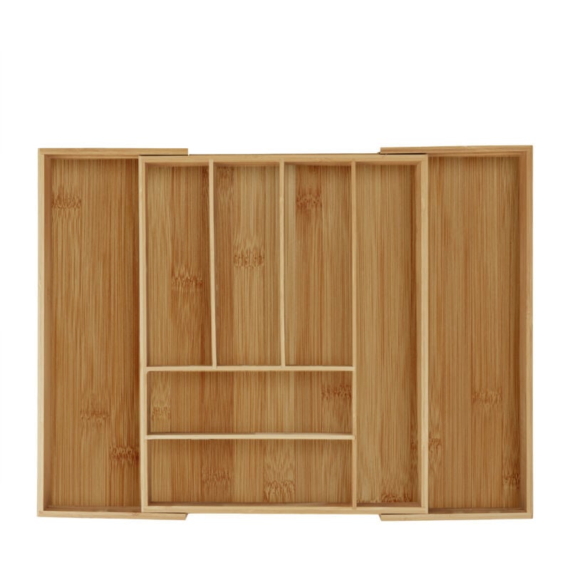 Relaxdays - Cutlery Tray, Extendable, 6-8 Compartments, HxWxD: 6.5 x 57.5 x 43 cm, Kitchen Drawer Insert, Bamboo, Natural