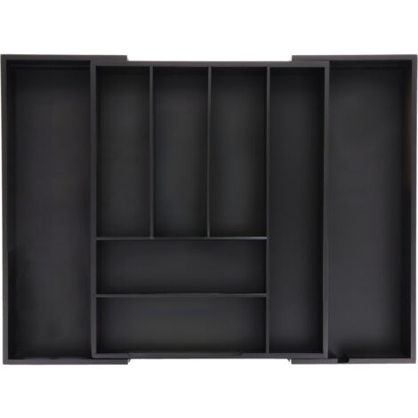 Relaxdays Portaposate da Cassetto Allungabile, 6,5 x 35-58 x 43,5 cm, 6-8 Scomparti, Organizer per Posate, Bambù, Nero