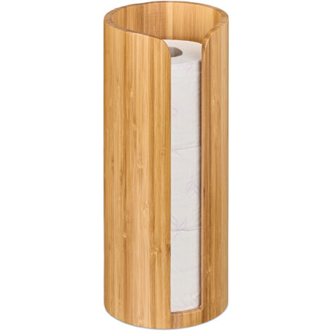 Relaxdays Portarotoli Carta Igienica Bagno, Contenitore Porta Rotolo Ricambio, HxD: 33,5x14,5cm, Bambù, Marrone Naturale