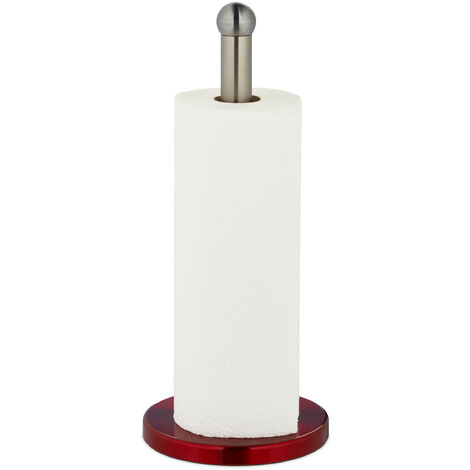 Relaxdays Portarrollos Cocina Vertical, Acero Inoxidable, Soporte Rollos Encimera, Sujetarrollos, 35 x 15 cm, Plata/Rojo