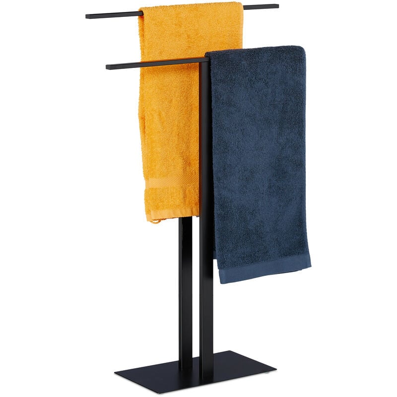 Relaxdays Towel Rack, 2 Bars, Free Standing, for Bathroom, made of Iron, Double Towel Rack HWD: 82 x 50 x 19 cm, Black