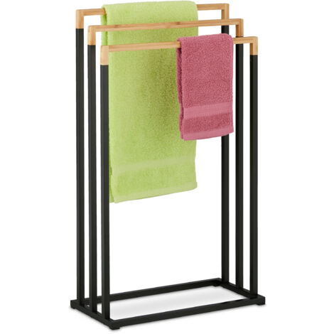 Portasciugamani Da Terra Relaxdays - In Bambù Con 3 Aste Sfalsate 82cm - Foto 9