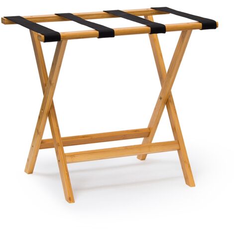 Relaxdays Portavaligie in Bambù, Reggivaligie Pieghevole, per Bagagli e Valigie 2 Ripiani, HLP: 50x60x37,5 cm, Naturale