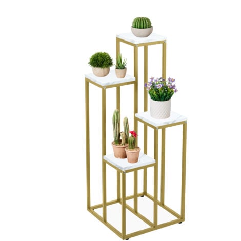 Relaxdays Portavaso a Colonna, Scaffale Alto Porta Fiori 100x40x40, Mobiletto Moderno, Piedistallo Fiori, Oro e Bianco