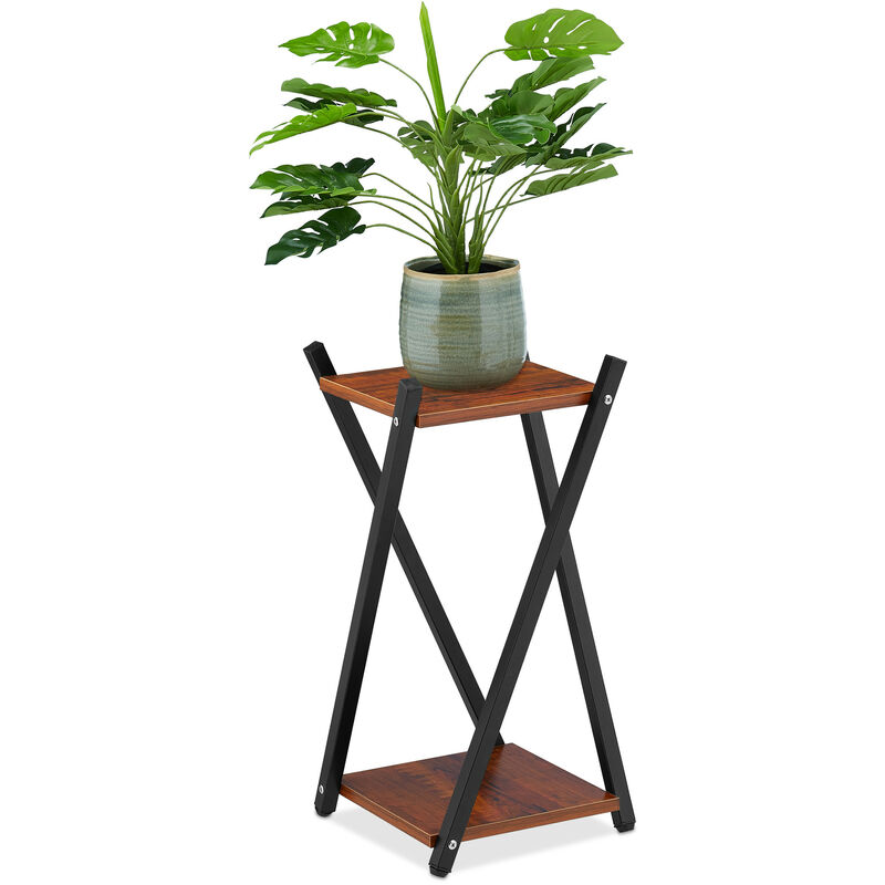 Relaxdays Plant Stand, 2 Tiers In Wooden Look, Modern Pot Holder With Crossed Legs, Hwd, 57 X 29 X 29 Cm, Dark Brown